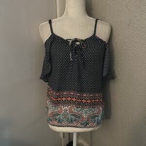 Society Girl Cold Shoulder Front Tie Top XS Paisley Print Dopamine Boho Fairy